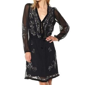 Catherines Black Sequin Bishop Sleeve Cocktail Dress